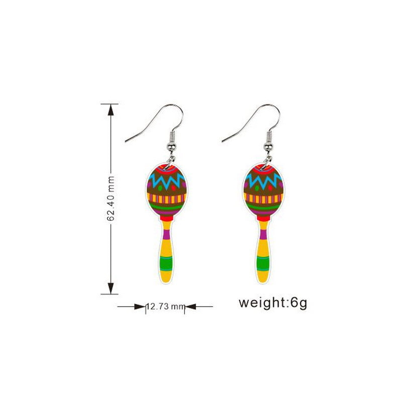 Wholesale Mexican Kalihuala skull pepper paddle rainbow acrylic earrings